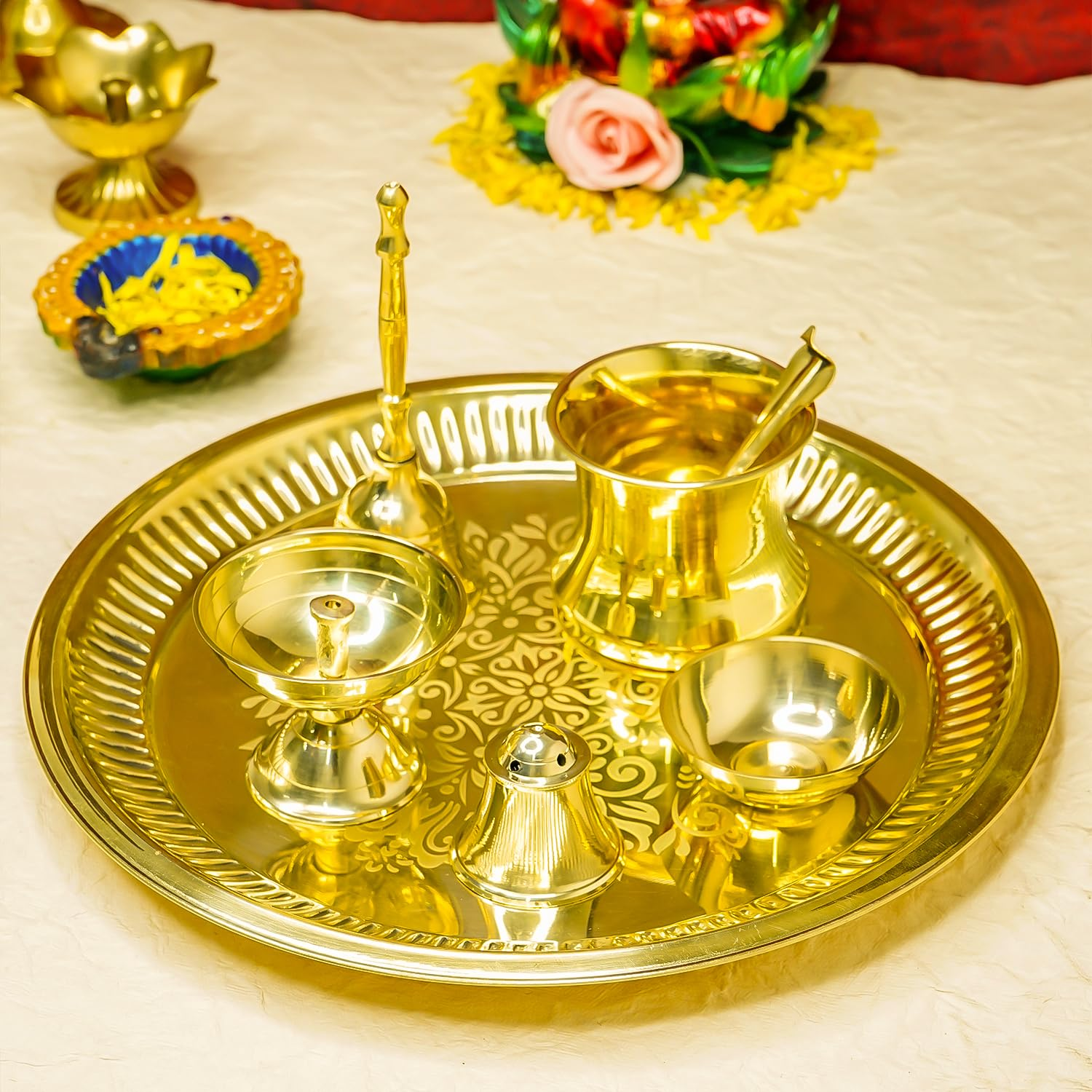 Ekhasa 10 inch Brass Puja Thali Set