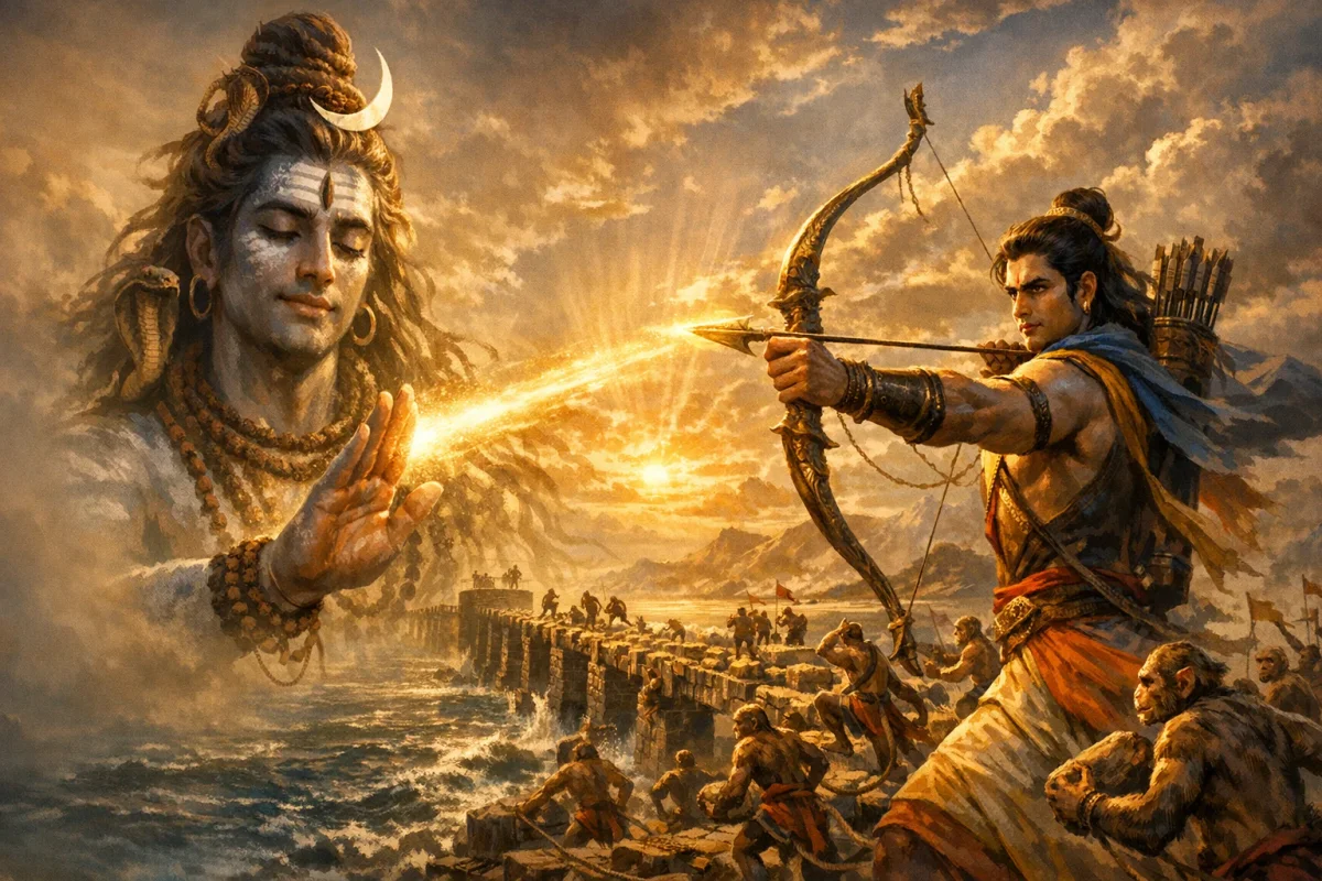 शिव द्वारा समुद्र पर सेतु हेतु सहयोग