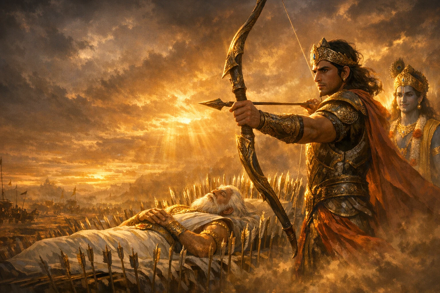 Bhishma's Fall on the Bed of Arrows